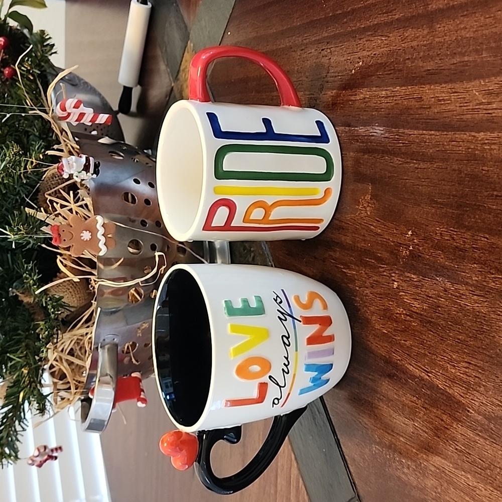 Lang Design Ceramic Pride Heart Mug Coffee Cup Rainbow Lettering New